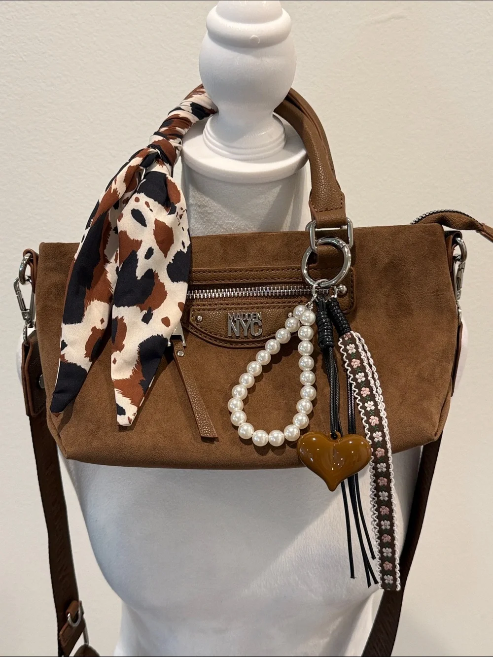 Madden NYC Slouchy Top Handle Satchel Cognac Color Faux Suede NWOT - Picture 4 of 16